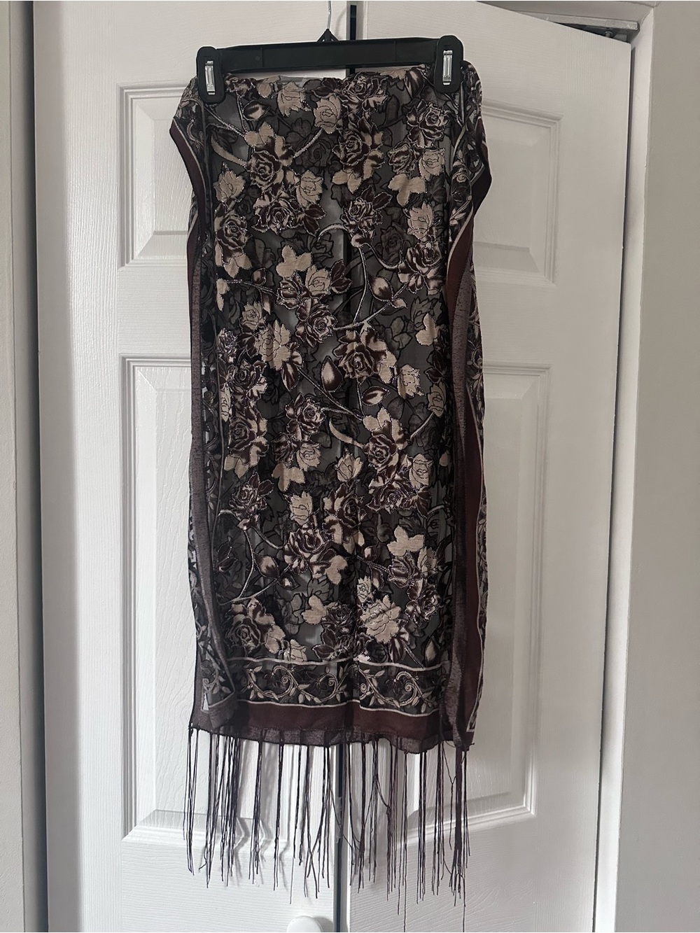 Brown Floral Lace Fringe Scarf Wrap